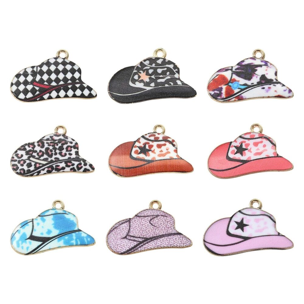 8010 45 pcs 9 Colors Cowboy Hat Theme Zinc Alloy Enamel Charms Western